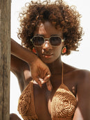 Óculos de Sol Octogonal - Marrom Premium/Metal