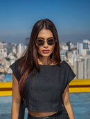 Óculos de Sol Oval Fluense - Preto Prata/ Metal