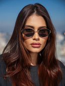 Óculos de Sol Oval Fluense - Preto Prata/ Metal