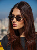 Óculos de Sol Oval Fluense - Preto Prata/ Metal