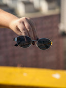 Óculos de Sol Oval Fluense - Preto Prata/ Metal